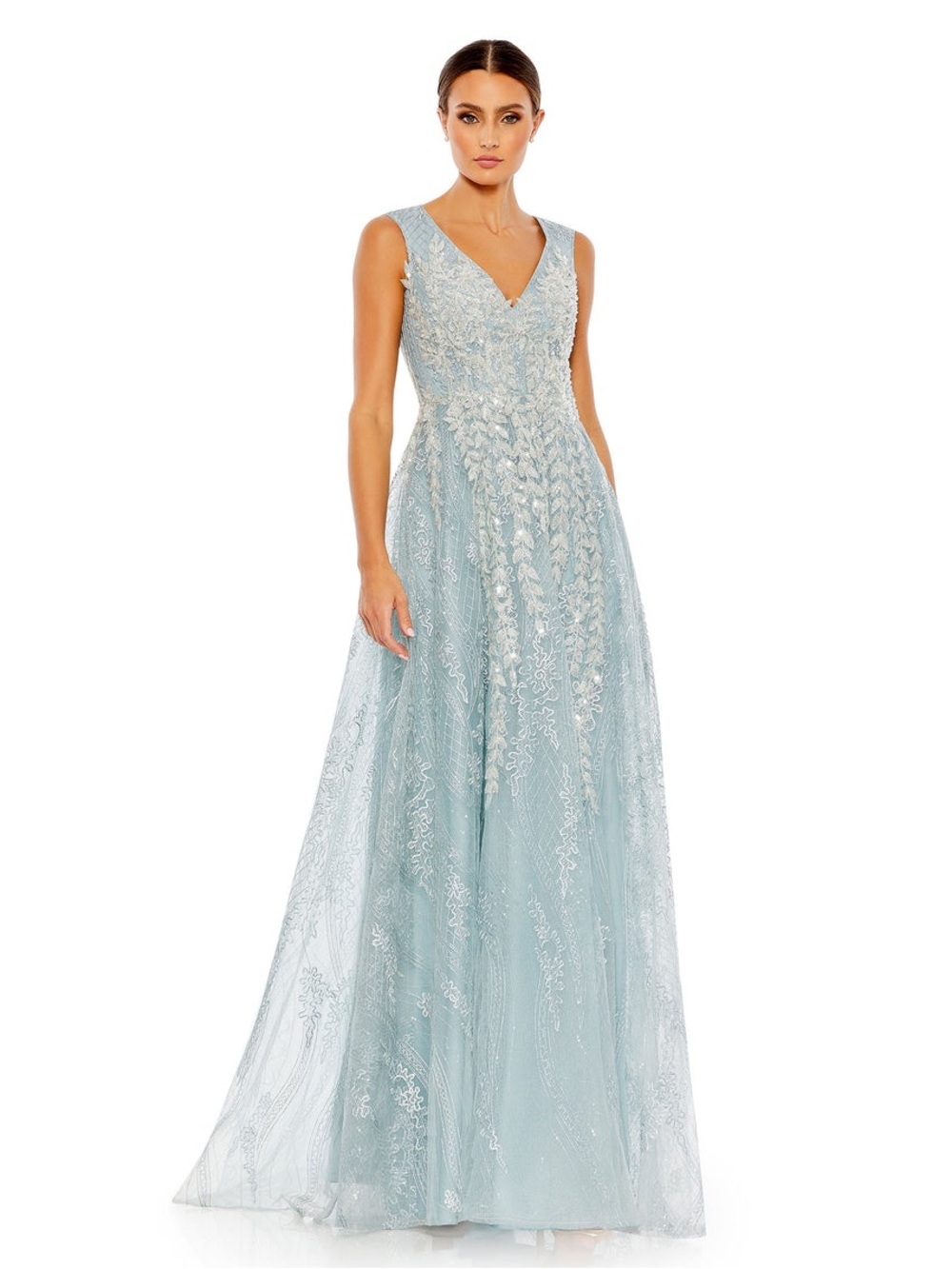Mac Duggal 20312 Blue Embroidered Sleeveless A Line Gown Size 10 NWT